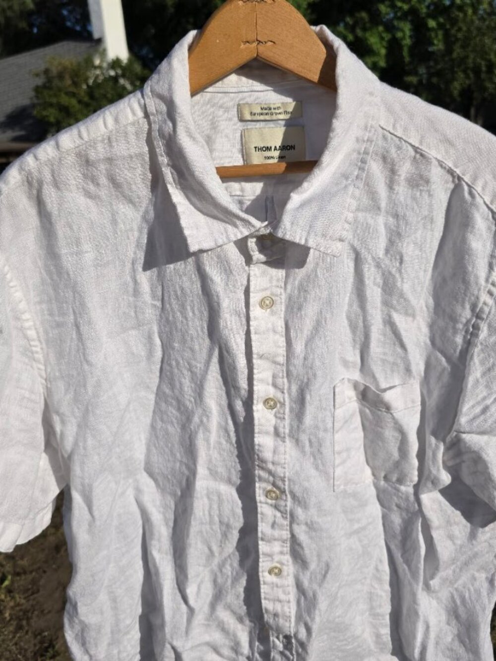 Thom Aaron 100% European Flax Linen Short Sleeve Button Up White XL